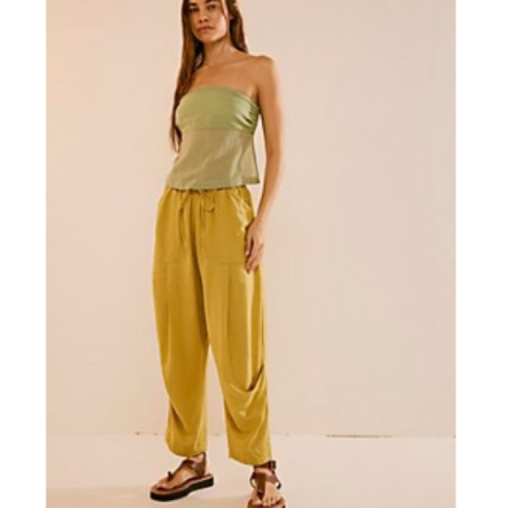 Free People Green and Yellow Cropped Pants